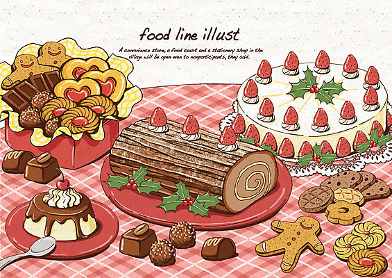 PSD 접시 음식 크리스마스장식 라인일러스트 일러스트 식탁 딸기 디저트 선물 사람없음 쿠키 과자 케이크 초콜릿 숟가락 빵집 레시피 푸딩 롤케이크 딸기케이크 국내일러스트 식기 크리스마스 과일 탁자 수저 상점 파일형식