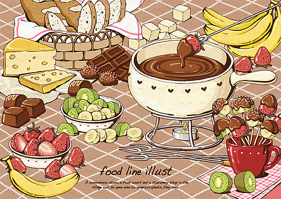 PSD 그릇 음식 빵 과일 라인일러스트 일러스트 딸기 불 디저트 치즈 바나나 키위 사람없음 컵 바구니 초콜릿 꼬치 냅킨 레시피 크루통 퐁듀 국내일러스트 자연요소 식기 유제품 파일형식