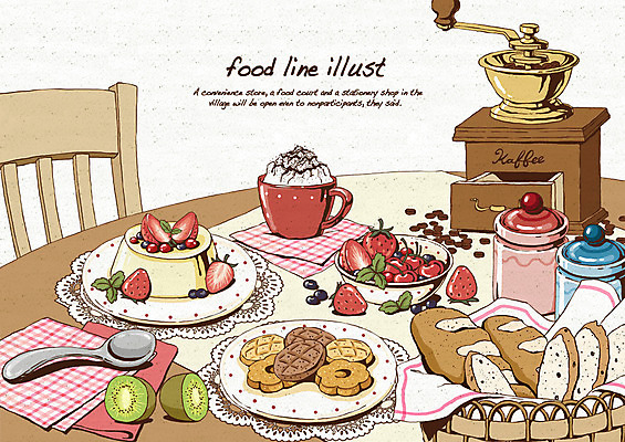 PSD 접시 커피 음료 음식 빵 의자 과일 라인일러스트 일러스트 식탁 딸기 디저트 키위 사람없음 바구니 쿠키 숟가락 원두 식탁보 체리 냅킨 생크림 블루베리 양념통 그라인더 레시피 푸딩 국내일러스트 식기 가구 탁자 수저 통 양념 크림 커피용품 파일형식