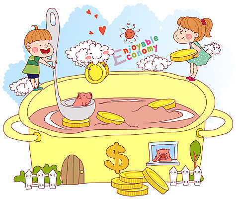 EPS 전신 동물 구름 기호 여자 남자 어린이 음식 돈 일러스트 창문 포유류 주방용품 주택 서기 미소 웃음 사람 소녀 소년 두명 금융 경제 울타리 태양 문 달러 동전 돼지 숲 찌개 국자 금화 어린이경제 경제교육 어린이만 국내일러스트 자연요소 문자 교육 생활용품 모션 표정 건물 담장 재산 황금 파일형식 벡터