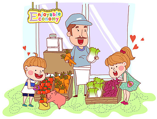 EPS 식물 동물 여자 남자 어린이 토마토 채소 일러스트 포유류 미소 웃음 사람 소녀 소년 성인 세명 금융 경제 장보기 상자 상점 당근 하트 돼지 지갑 시장 장 상인 종업원 계산대 배추 고구마 어린이경제 주인 경제교육 시장바구니 채소가게 흥정 국내일러스트 모양 직업 교육 뿌리채소 표정 판매 바구니 파일형식 벡터