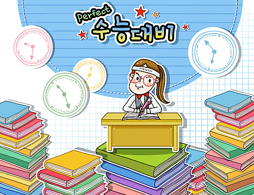 EPS 학생 여학생 여자 별 시계 일러스트 청소년 고등학생 한명 사람 이벤트 상반신 10대 책 연필 수능 시험 시간 집중 책상 입시 수험생 수능대비 여자만 여자한명만 십대만 십대여자만 십대여자한명만 국내일러스트 자연요소 1 교육 가구 컨셉 학용품 학습 필기구 파일형식 벡터