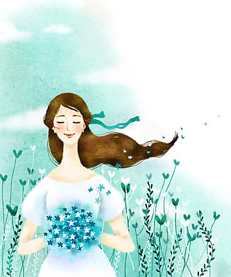 PSD 식물 구름 여자 꽃 꽃다발 백그라운드 일러스트 페인터 날리기 바람 따뜻함 한명 사람 20대 성인 하트 풀 포근함 순수 감성 여자만 여자한명만 성인여자만 청년만 청년여자만 성인한명만 청년여자한명만 성인여자한명만 성인만 국내일러스트 자연요소 모양 1 컨셉 모션 페인팅 날씨 청년 감각 파일형식