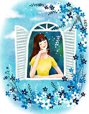 PSD 식물 구름 여자 꽃 백그라운드 잎 생각 일러스트 창문 페인터 따뜻함 한명 사람 20대 성인 풀 포근함 순수 감성 사색 여자만 여자한명만 성인여자만 청년만 청년여자만 성인한명만 청년여자한명만 성인여자한명만 성인만 국내일러스트 자연요소 1 컨셉 페인팅 청년 감각 파일형식