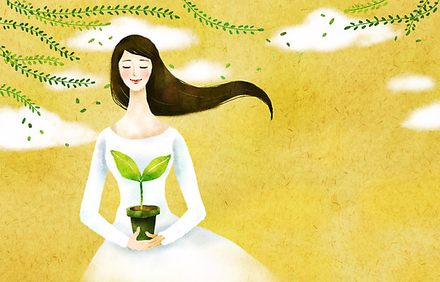 PSD 식물 여자 화분 백그라운드 잎 일러스트 페인터 날리기 바람 따뜻함 한명 사람 20대 성인 포근함 순수 감성 여자만 여자한명만 성인여자만 청년만 청년여자만 성인한명만 청년여자한명만 성인여자한명만 성인만 국내일러스트 자연요소 1 컨셉 모션 페인팅 날씨 청년 감각 파일형식