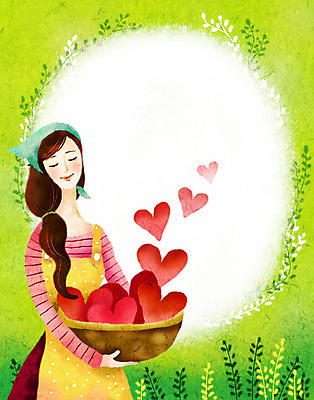 PSD 식물 여자 백그라운드 일러스트 페인터 따뜻함 두건 사랑 한명 사람 20대 성인 바구니 앞치마 공백 하트 풀 포근함 순수 감성 여자만 여자한명만 성인여자만 청년만 청년여자만 성인한명만 청년여자한명만 성인여자한명만 성인만 국내일러스트 모양 1 감정 컨셉 페인팅 청년 감각 파일형식