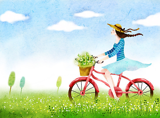 PSD 식물 구름 모자 잡화 여자 꽃 백그라운드 일러스트 페인터 하늘 따뜻함 한명 사람 초원 20대 성인 자전거 풀 포근함 순수 감성 여자만 여자한명만 성인여자만 청년만 청년여자만 성인한명만 청년여자한명만 성인여자한명만 성인만 국내일러스트 자연요소 1 컨셉 페인팅 청년 바이크 감각 파일형식
