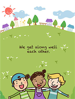 EPS 나무 구름 학생 라이프스타일 영어 여자 어린이교육 교육 남자 어린이라이프 초등학생 어린이 일러스트 하늘 어깨동무 주택 미소 웃음 사람 소녀 소년 초원 상반신 건물 세명 친구 태양 다정 다문화 다인종 어린이만 국내일러스트 자연요소 식물 문자 건축물 포즈 컨셉 관계 표정 인종 생활 사회이슈 파일형식 벡터