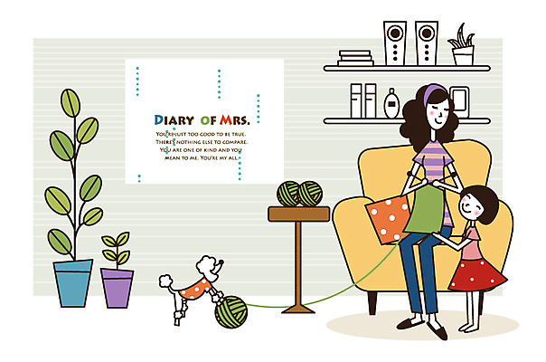 EPS 전신 동물 한마리 라이프스타일 여자 딸 화분 어린이 액자 일러스트 탁자 모녀 엄마 선반 서기 미소 웃음 사람 앉기 소녀 성인 취미 두명 라이프 책 30대 반려동물 소파 자녀 뜨개질 털실 강아지 주부 오디오 미시라이프 주부라이프 손뜨개 손뜨게 여자만 국내일러스트 1 가구 의자 가족 모션 표정 생활 장년 전자제품 실 개 파일형식 벡터