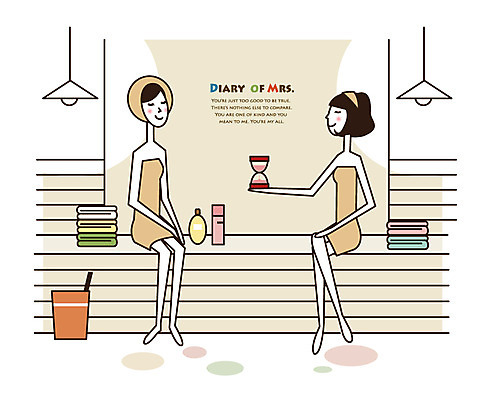 EPS 전신 라이프스타일 여자 일러스트 전등 미소 웃음 사람 앉기 성인 두명 라이프 30대 친구 수건 오일 모래시계 주부 미시라이프 사우나 주부라이프 찜질방 여자만 성인여자만 장년만 장년여자만 성인만 국내일러스트 음식 모래 시계 관계 모션 조명 표정 생활 장년 위생용품 화장품 파일형식 벡터