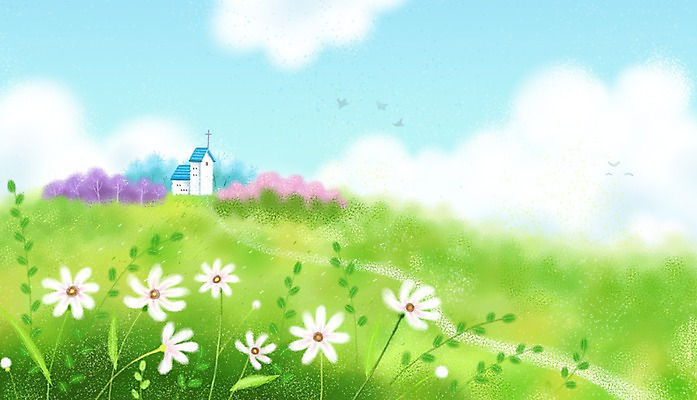 PSD 나무 구름 사계절 계절 꽃 백그라운드 꽃밭 일러스트 자연 하늘 풍경 초원 사람없음 건물 여름 교회 여름풍경 숲 계절백그라운드 국내일러스트 자연요소 식물 건축물 종교건축 생태계 파일형식 여름_계절
