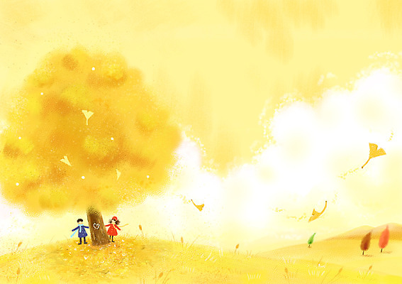 PSD 나무 식물 커플 사계절 계절 여자 남자 백그라운드 데이트 일러스트 자연 나뭇잎 사람 풍경 초원 두명 가을풍경 가을 은행잎 은행나무 계절백그라운드 가을배경 국내일러스트 잎 관계 생태계 파일형식 가을_계절