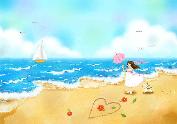 PSD 식물 동물 구름 한마리 사계절 계절 여자 꽃잎 꽃 파도 바다 백그라운드 일러스트 자연 갈매기 조류 하늘 바람 한명 사람 풍경 해변 여름 모래사장 산책 하트 강아지 돛단배 발자국 그림 양산 계절백그라운드 선박 여자만 여자한명만 국내일러스트 자연요소 모양 1 수상교통 배_교통 자국 날씨 휴식 반려동물 개 생태계 파일형식