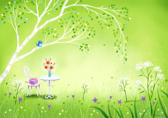 PSD 나무 식물 동물 사계절 계절 꽃 백그라운드 의자 일러스트 자연 탁자 조류 선물 풍경 초원 사람없음 여름 선물상자 꽃병 풀 계절백그라운드 국내일러스트 가구 상자 생태계 파일형식