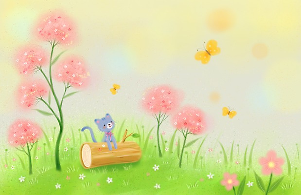 PSD 식물 동물 사계절 계절 꽃 나비 곤충 백그라운드 꽃밭 일러스트 포유류 자연 풍경 사람없음 고양이 봄 나뭇가지 통나무 계절백그라운드 봄배경 국내일러스트 나무 반려동물 생태계 파일형식