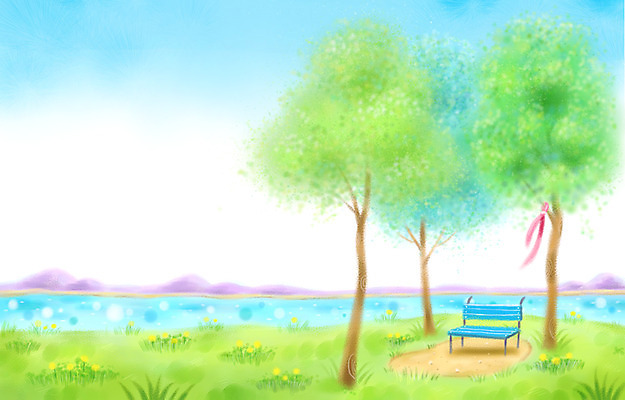 PSD 나무 식물 사계절 계절 백그라운드 벤치 의자 일러스트 자연 하늘 풍경 잔디 초원 사람없음 여름 강 여름풍경 강가 계절백그라운드 국내일러스트 가구 생태계 파일형식 여름_계절