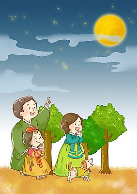 PSD 동물 한마리 한국문화 한국전통 전통 여자 남자 딸 전통문화 문화 어린이 일러스트 가족 엄마 한국 미소 웃음 사람 소녀 성인 세명 반려동물 부모 보름달 달 자녀 아빠 강아지 전통의상 한복 달맞이 국내일러스트 자연요소 1 동양문화 아시아 관계 표정 개 파일형식