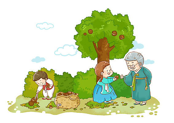 전신 PSD 나무 한국문화 한국전통 전통 여자 열매 할아버지 노년 남자 전통문화 문화 어린이 일러스트 한국 서기 미소 웃음 사람 앉기 소녀 소년 성인 세명 바구니 밤 전통의상 한복 밤나무 밤따기 국내일러스트 식물 동양문화 아시아 모션 표정 견과류 밤_견과류 파일형식