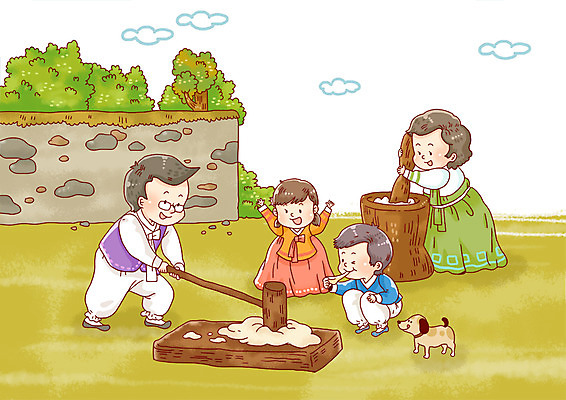 전신 PSD 동물 한마리 한국문화 한국전통 전통 여자 남자 전통문화 문화 어린이 일러스트 가족 떡 한국 서기 미소 웃음 사람 앉기 소녀 소년 성인 담장 반려동물 부모 자녀 강아지 전통의상 한복 절구 떡방아 떡시루 국내일러스트 1 동양문화 아시아 관계 모션 표정 도구 개 방아 파일형식