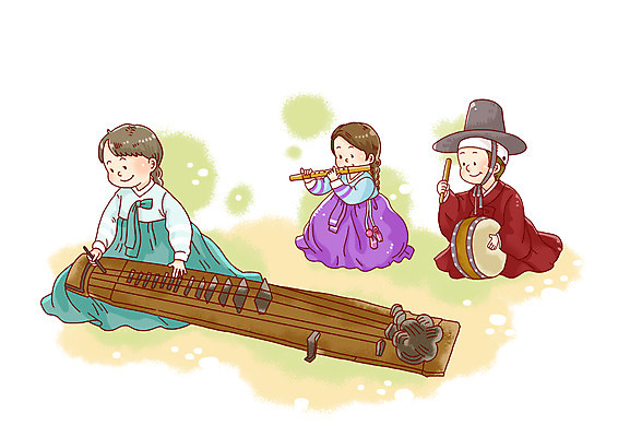 전신 PSD 한국문화 한국전통 전통 여자 남자 전통문화 문화 연주 일러스트 현악기 타악기 한국 국악기 관악기 미소 웃음 사람 앉기 세명 전통의상 한복 북 피리 거문고 국내일러스트 동양문화 아시아 악기 음악 모션 표정 국악 목관악기 파일형식