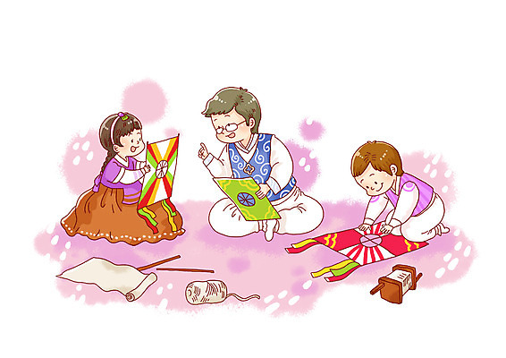 전신 PSD 한국문화 한국전통 전통 여자 남자 전통문화 문화 어린이 일러스트 놀이 한국 미소 웃음 사람 앉기 소녀 소년 세명 전통놀이 전통의상 한복 연 연날리기 만들기 어린이만 국내일러스트 동양문화 아시아 모션 표정 놀이용품 파일형식