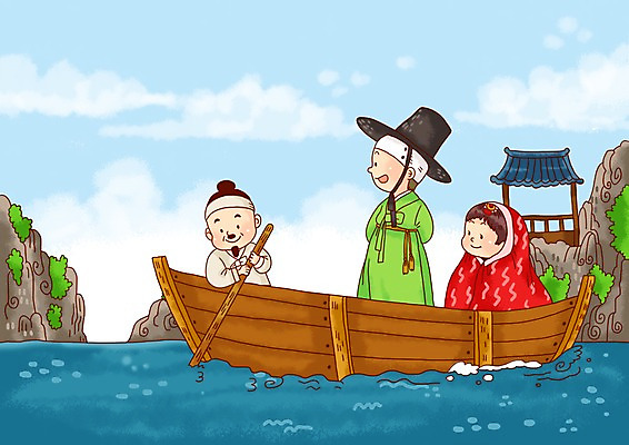 전신 PSD 구름 한국문화 한국전통 전통 여자 남자 전통문화 문화 섬 일러스트 하늘 한국 서기 미소 웃음 사람 앉기 성인 세명 강 돌_바위 바위 전통의상 한복 뱃사공 정자 선박 성인만 국내일러스트 자연요소 동양문화 건축물 아시아 수상교통 모션 표정 파일형식