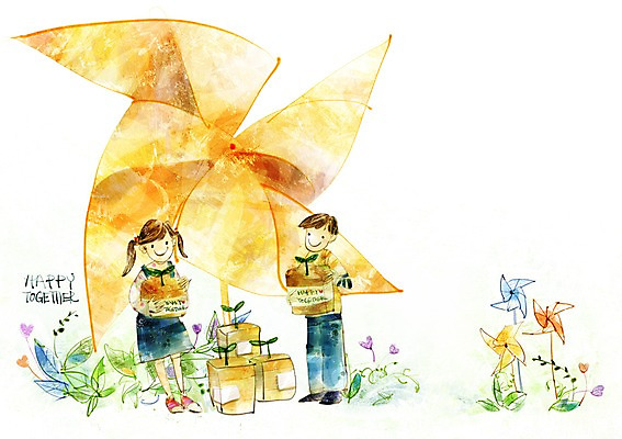 전신 PSD 식물 여자 남자 꽃 어린이 일러스트 희망프로젝트 사랑 서기 미소 웃음 사람 소녀 소년 두명 새싹 희망 사회 사회이슈 사회복지 복지 바람개비 후원물품 어린이만 국내일러스트 감정 컨셉 모션 표정 공동체 후원 파일형식