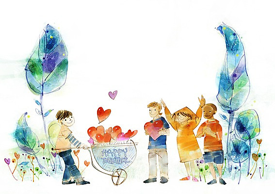 전신 PSD 나무 식물 여자 남자 어린이 일러스트 희망프로젝트 사랑 서기 미소 웃음 사람 소녀 소년 여러명 친구 희망 수레 우정 하트 사회 사회이슈 사회복지 복지 다문화 어린이만 국내일러스트 모양 감정 다수 컨셉 관계 모션 표정 카트 공동체 파일형식