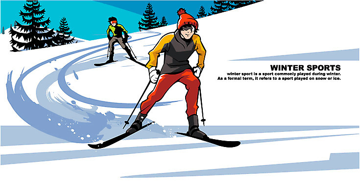 EPS 전신 나무 계절 남자 스포츠 겨울 일러스트 자연 레저 스키 겨울스포츠 서기 사람 성인 두명 레포츠 설원 눈 소나무 역동적 남자만 성인남자만 성인만 국내일러스트 자연요소 식물 컨셉 모션 날씨 눈_날씨 생태계 파일형식 벡터