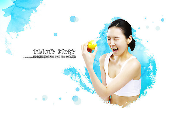 PSD 편집 편집이미지 여자 과일 한명 사람 상반신 뷰티 눈감음 레몬 여자만 여자한명만 이미지편집 1 모션 파일형식