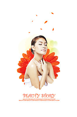 PSD 편집 편집이미지 여자 꽃잎 꽃 한명 사람 상반신 뷰티 눈감음 여자만 여자한명만 이미지편집 식물 1 모션 파일형식