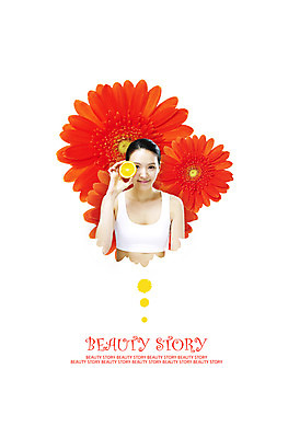 PSD 편집 편집이미지 여자 꽃잎 꽃 오렌지 과일 단면 한명 사람 상반신 뷰티 여자만 여자한명만 이미지편집 식물 1 파일형식