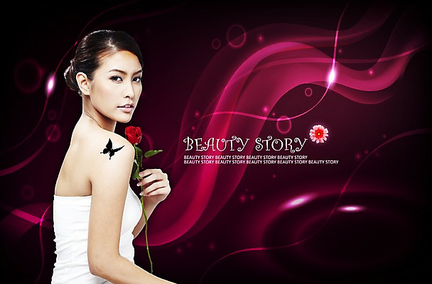 PSD 편집 편집이미지 여자 꽃잎 꽃 나비 백그라운드 한명 사람 상반신 뷰티 장미 자주색 여자만 여자한명만 이미지편집 식물 1 컬러 곤충 파일형식