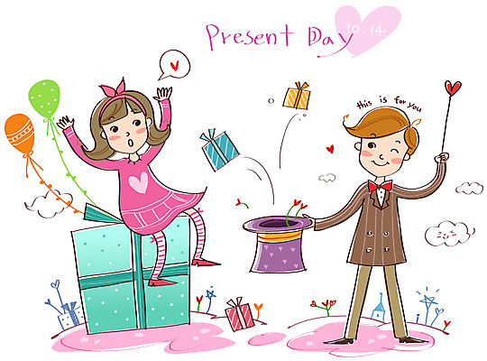 EPS 전신 모자 커플 여자 남자 일러스트 데이이벤트 선물 사랑 윙크 서기 미소 웃음 사람 앉기 이벤트 성인 두명 선물상자 마술 하트 막대기 풍선 선물데이 성인만 국내일러스트 모양 잡화 기념일 감정 관계 모션 표정 상자 파일형식 벡터