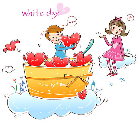 EPS 전신 구름 커플 여자 남자 리본 프로포즈 일러스트 화이트데이 데이이벤트 디저트 사탕 선물 사랑 미소 웃음 사람 앉기 이벤트 성인 두명 하트 성인만 국내일러스트 자연요소 모양 기념일 감정 음식 관계 모션 표정 파일형식 벡터