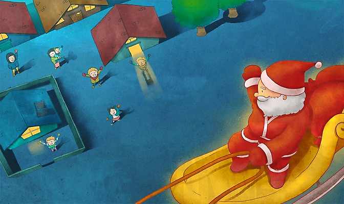 PSD 나무 기념일 할아버지 어린이 백그라운드 크리스마스 일러스트 주택 따뜻함 선물 사람 여러명 산타클로스 썰매 남자만 국내일러스트 식물 노년 남자 다수 이벤트 건물 파일형식