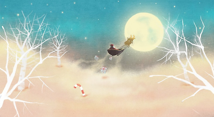 PSD 나무 구름 기념일 백그라운드 크리스마스 일러스트 하늘 사슴 따뜻함 선물 산타클로스 루돌프 보름달 달 썰매 국내일러스트 자연요소 식물 포유류 이벤트 파일형식