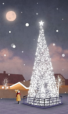 PSD 기념일 남자 별 백그라운드 크리스마스 겨울 일러스트 하늘 조명 주택 따뜻함 한명 사람 소년 크리스마스트리 보름달 달 남자만 남자한명만 겨울배경 국내일러스트 자연요소 1 계절 어린이 이벤트 건물 파일형식