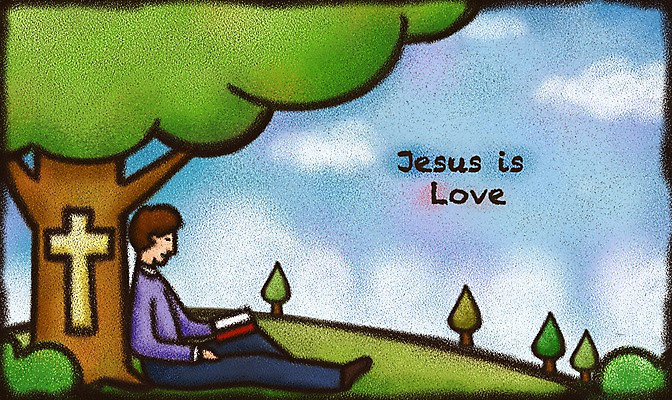 전신 PSD 나무 구름 남자 기독교 종교 십자가 일러스트 한그루 사랑 한명 사람 앉기 성경 예수 남자만 남자한명만 국내일러스트 자연요소 식물 1 감정 종교용품 모션 신_종교 파일형식