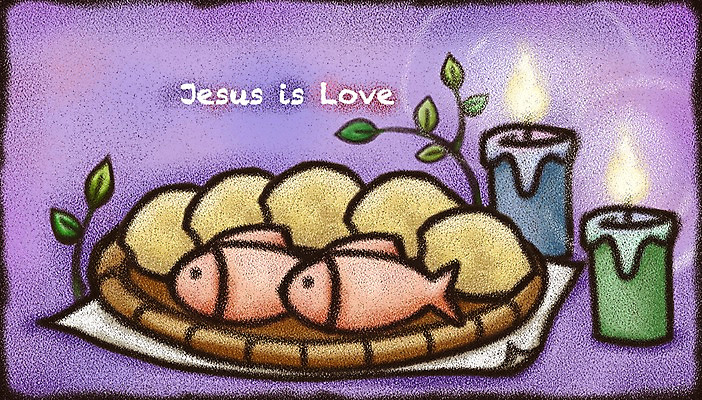 PSD 구름 기독교 종교 종이 음식 일러스트 초 나뭇잎 사랑 사람없음 바구니 예수 오병이어 국내일러스트 자연요소 감정 잎 신_종교 파일형식