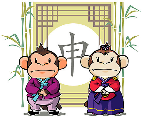 EPS 동물 캐릭터 동물캐릭터 일러스트 전통캐릭터 새해 미소 웃음 사람없음 새해인사 십이지신 원숭이띠 인사 전통의상 한복 대나무 십이지신캐릭터 일러캐릭터 나무 한국전통 전통 표정 원숭이 예절 파일형식 벡터