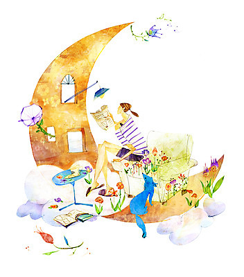 PSD 동물 구름 여자 꽃 백그라운드 일러스트 상상 탁자 한명 사람 판타지 소파 달 스탠드 강아지 잡지 반달 여자만 여자한명만 국내일러스트 자연요소 식물 1 가구 의자 조명 간행물 반려동물 개 파일형식