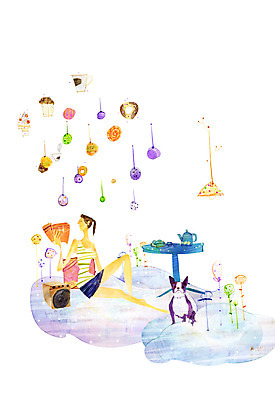 PSD 동물 구름 한마리 여자 커피 백그라운드 일러스트 상상 탁자 아이스크림 디저트 한명 사람 책 반려동물 판타지 독서 쿠키 과자 케이크 스피커 개 차 강아지 여자만 여자한명만 국내일러스트 자연요소 1 음료 음식 음향기기 가구 포유류 파일형식