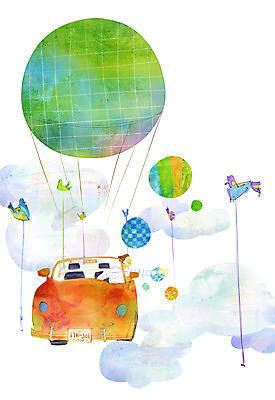 PSD 구름 남자 백그라운드 일러스트 상상 자동차 조류 한명 사람 판타지 열기구 애드벌룬 풍선 남자만 남자한명만 국내일러스트 자연요소 동물 1 육상교통 항공교통 파일형식