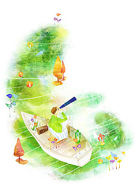 PSD 남자 꽃 백그라운드 일러스트 상상 한명 사람 판타지 망원경 램프 라디오 선박 남자만 남자한명만 국내일러스트 식물 1 수상교통 조명 전자제품 파일형식