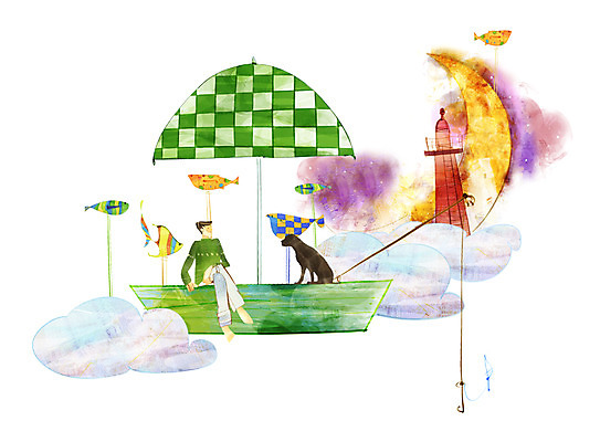 PSD 동물 구름 한마리 남자 백그라운드 일러스트 상상 낚시 등대 어류 한명 사람 판타지 달 개 낚싯대 반달 선박 남자만 남자한명만 국내일러스트 자연요소 1 수상교통 포유류 레저 수중동물 낚시용품 파일형식