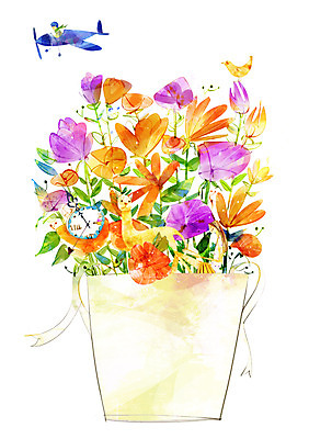 PSD 식물 동물 여자 꽃 화분 시계 백그라운드 일러스트 상상 조류 비행기 한명 판타지 여자만 여자한명만 국내일러스트 1 항공교통 대중교통 사람 파일형식