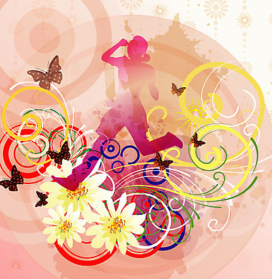 EPS 식물 여자 꽃 실루엣 줄기 백그라운드 잎 무늬 패턴 일러스트 한명 컬러풀 퓨전 팝아트 여자만 여자한명만 국내일러스트 1 컬러 촬영기법 사람 그림 파일형식 벡터