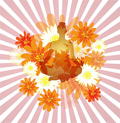 EPS 여자 꽃 실루엣 백그라운드 무늬 패턴 일러스트 한명 주황색 퓨전 팝아트 여자만 여자한명만 국내일러스트 식물 1 컬러 촬영기법 사람 그림 파일형식 벡터