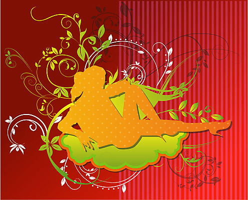 EPS 여자 실루엣 줄기 백그라운드 잎 무늬 패턴 일러스트 한명 컬러풀 퓨전 팝아트 여자만 여자한명만 국내일러스트 식물 1 컬러 촬영기법 사람 그림 파일형식 벡터